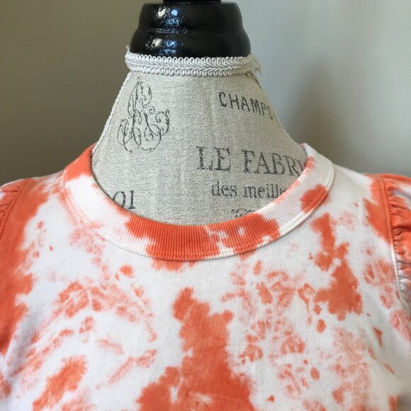 Clare V. Puff Sleeve Sweatshirt Top Womens Small Orange White Tie Dye Crew Neck - Picture 6 of 13
